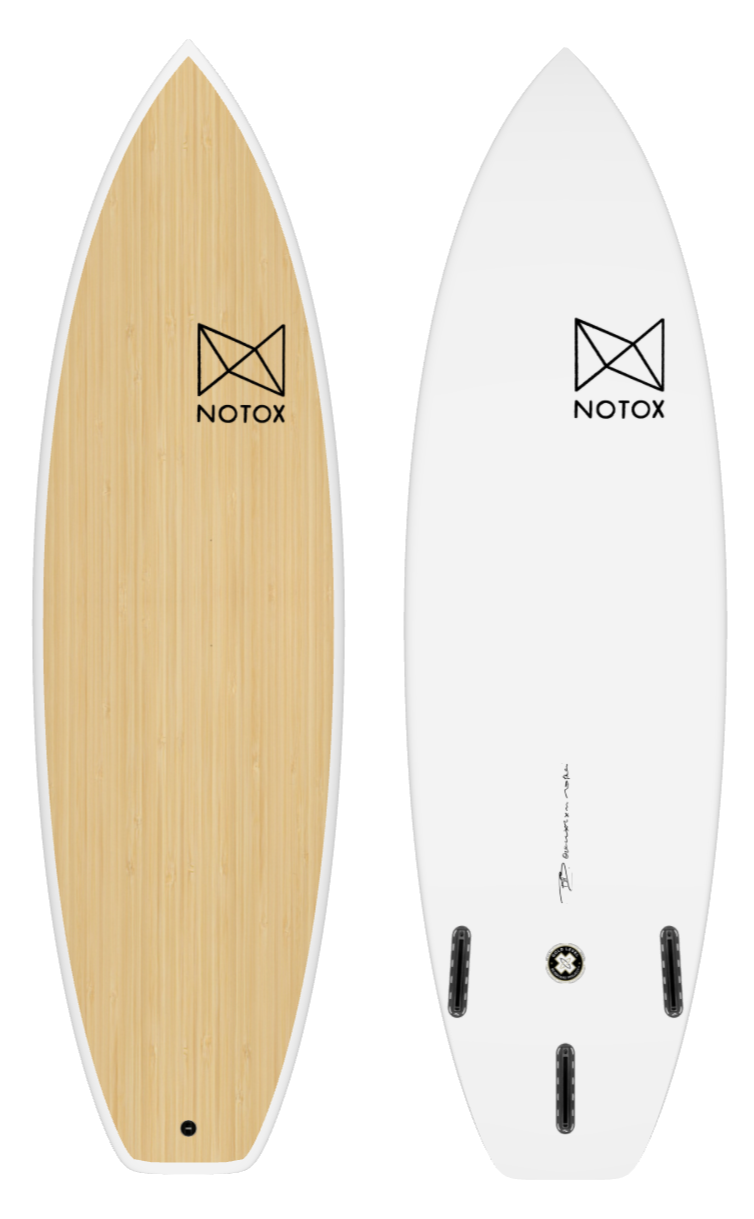 Eco-friendly Notox hybrid surfboard in greenflex bamboo Bolt model