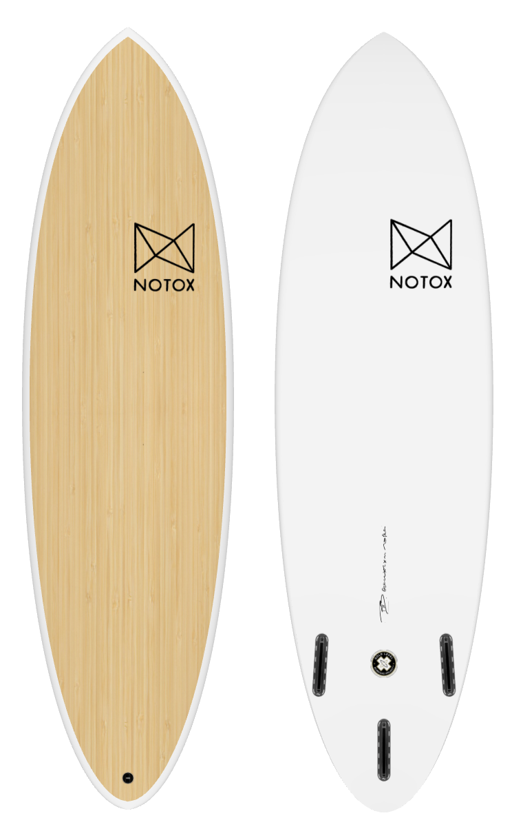 Eco-friendly Notox hybrid surfboard in greenflex bamboo model Boumga