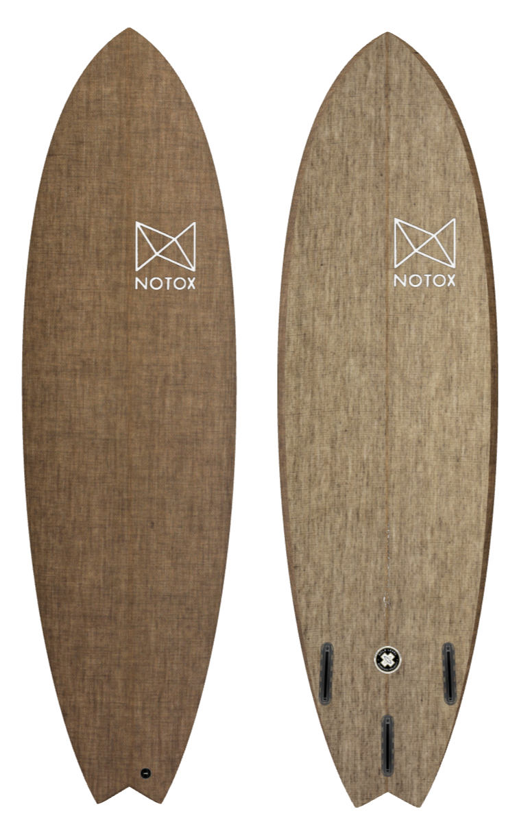Eco-friendly Notox hybrid surfboard in greenone linen, Bullfish model