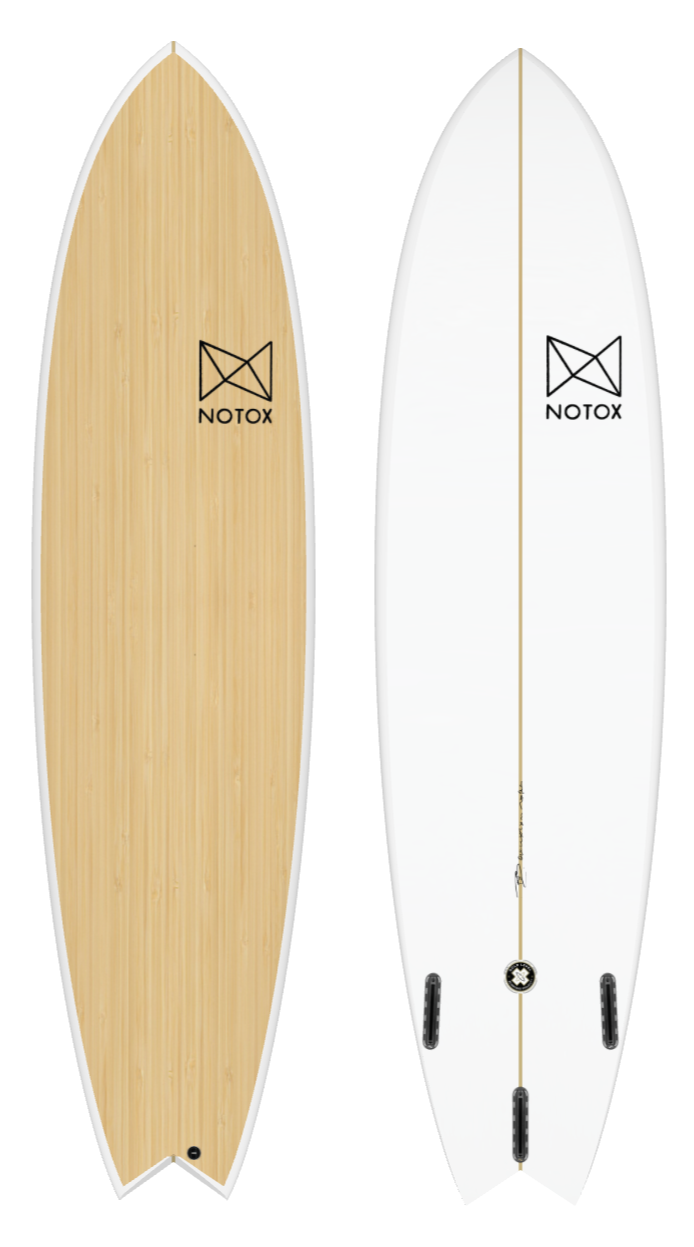 Planche de surf évolutive Notox écologique en bambou greenflex modèle longfish