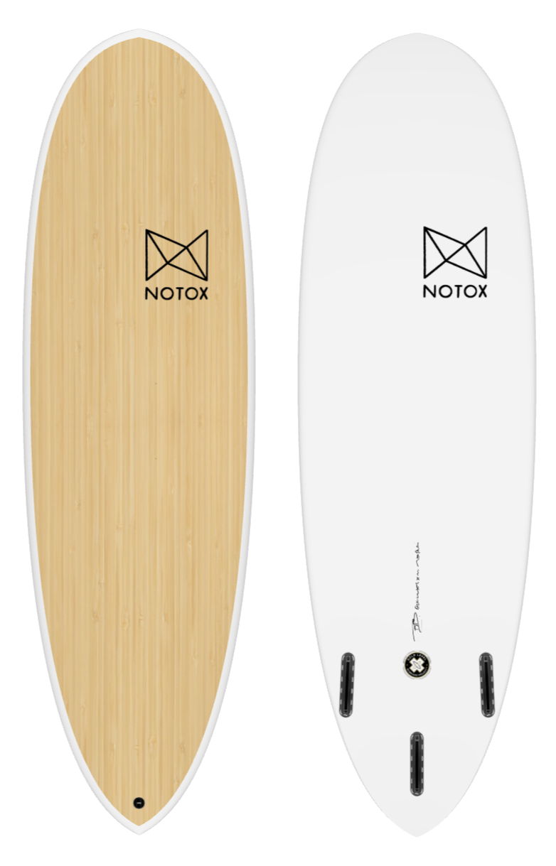 Eco-friendly Notox hybrid surfboard in greenflex bamboo mini pinegg model