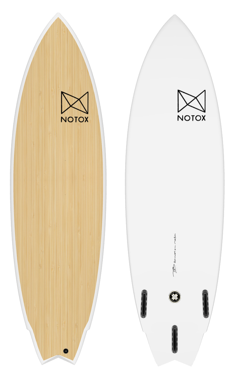 Planche de surf hybride Notox écologique  en bambou greenflex modèle modfish
