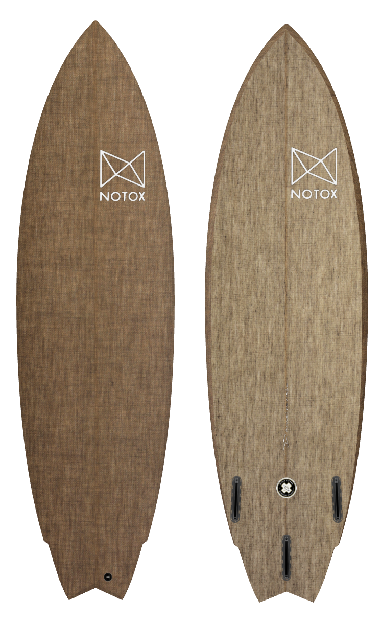 Eco-friendly Notox hybrid surfboard in greenone linen modfish model