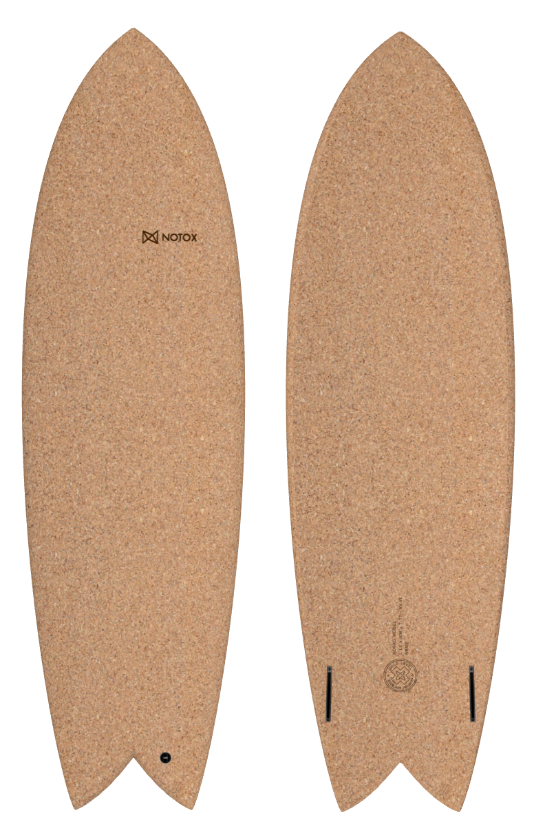 Planche de surf hybride Notox écologique en liège korko modèle neotwin fish
