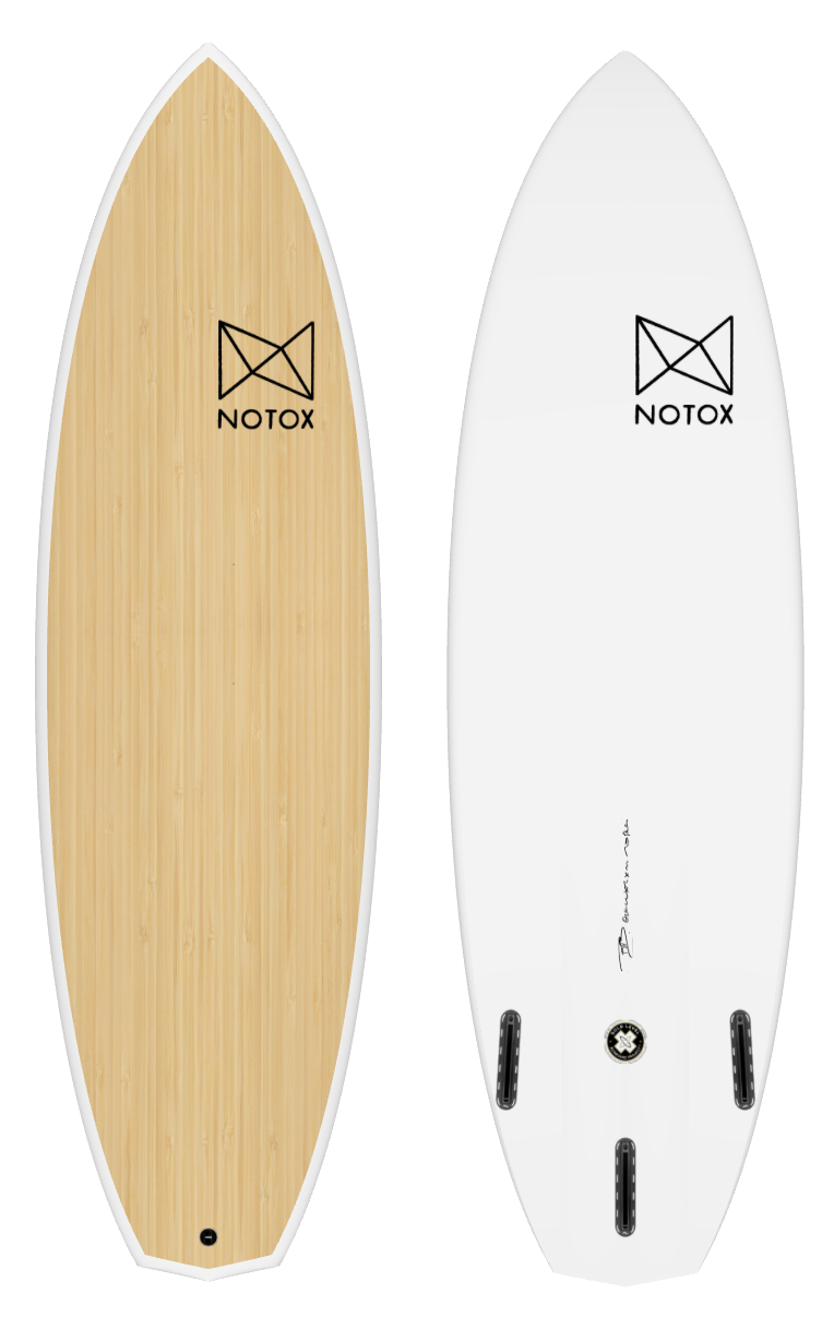 Eco-friendly Notox hybrid surfboard in greenflex bamboo rip model